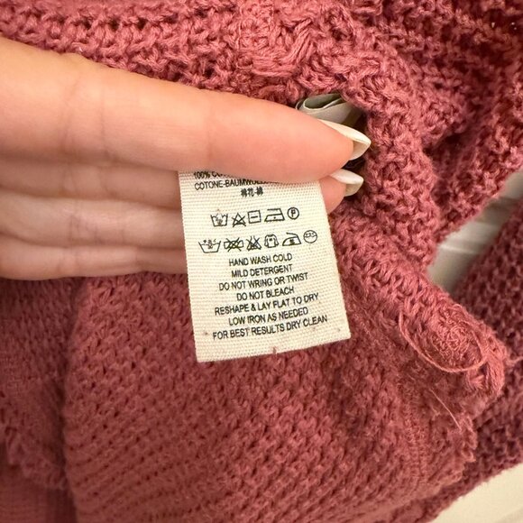 Free People Moonshine Tunic Top Waffle Knit Cotton Dusty Rose Cold Shoulder Sz L - Picture 4 of 7